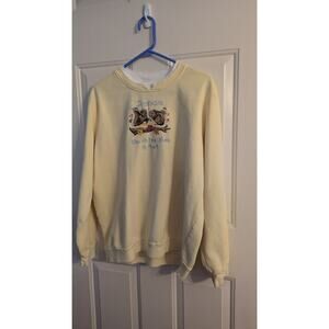 Vintage Owls Dance Like No One Gives A Hoot Embroidered Yellow Sweatshirt M/L